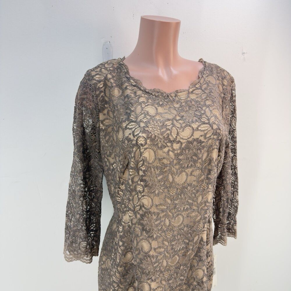 NWT Alex Marie Brown/Gold Lace Sheath Dress Women’s Size 16 - Picture 7 of 17